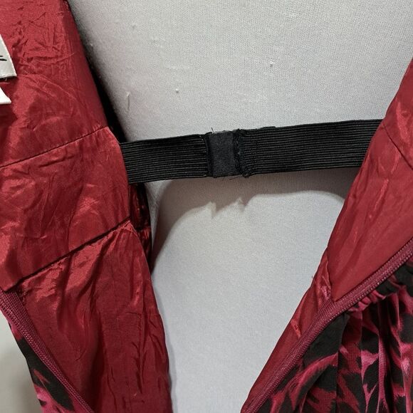 Oleg Cassini Floral Print Chiffon Knee Length Burgundy/Black Size 14 - Picture 8 of 16